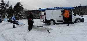 winter sup boarding in the cold